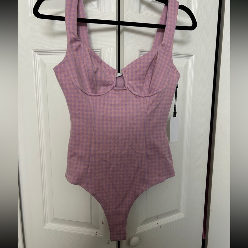 ASTR the Label Aria Gingham Print Bustier Bodysuit NWT